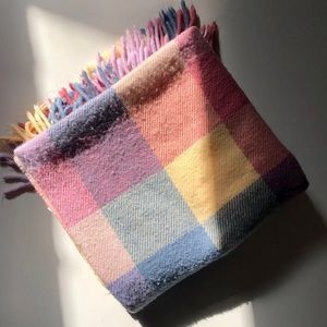 Vintage Tasseled Throw Blanket Pastel Plaid